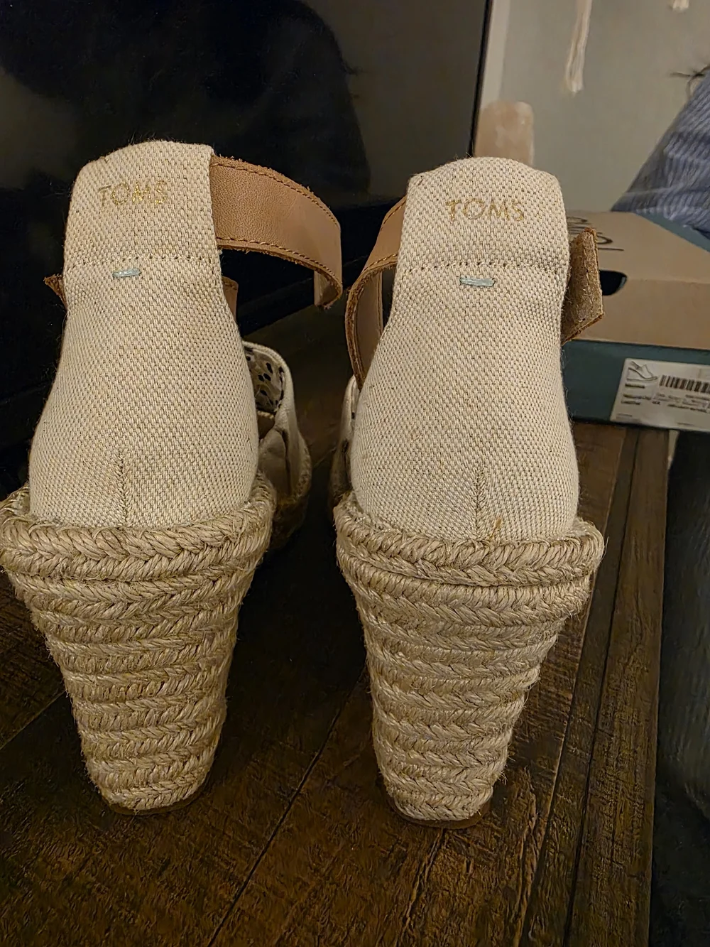 TOMS Women’s Cream Canvas Espadrille Wedge Sandals